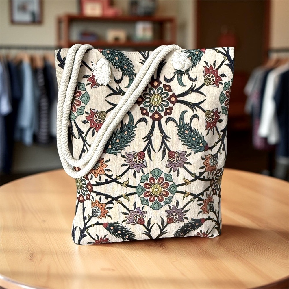 NWT Embroidered Canvas Boho Bohemian Tote Bag - Cream and Multicolor! NEW!